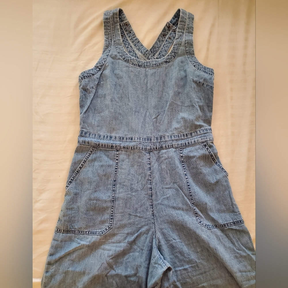 Lucky Brand Culotte Jumpsuit Crossback Chambray Denim